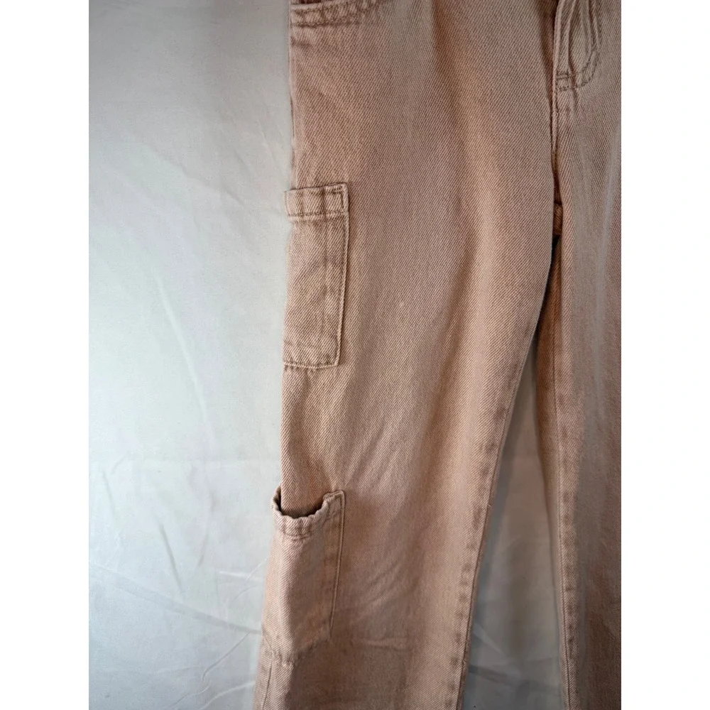 Justice Girls Tan Cargo Pants Cotton Denim Utility Trousers Size 7 wide leg‎